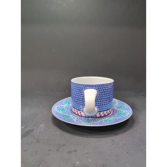 Dansk Mosaic Tile Flat Cup & Saucer Set, Porcelain Tea Cup, Collectible Dishware - Picture 4 of 12